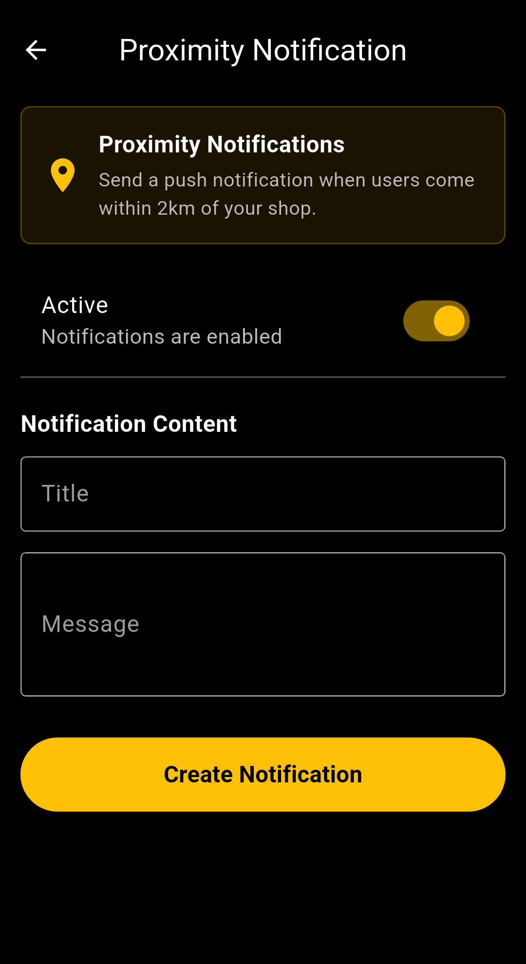 Mean Pies dashboard push notification editor