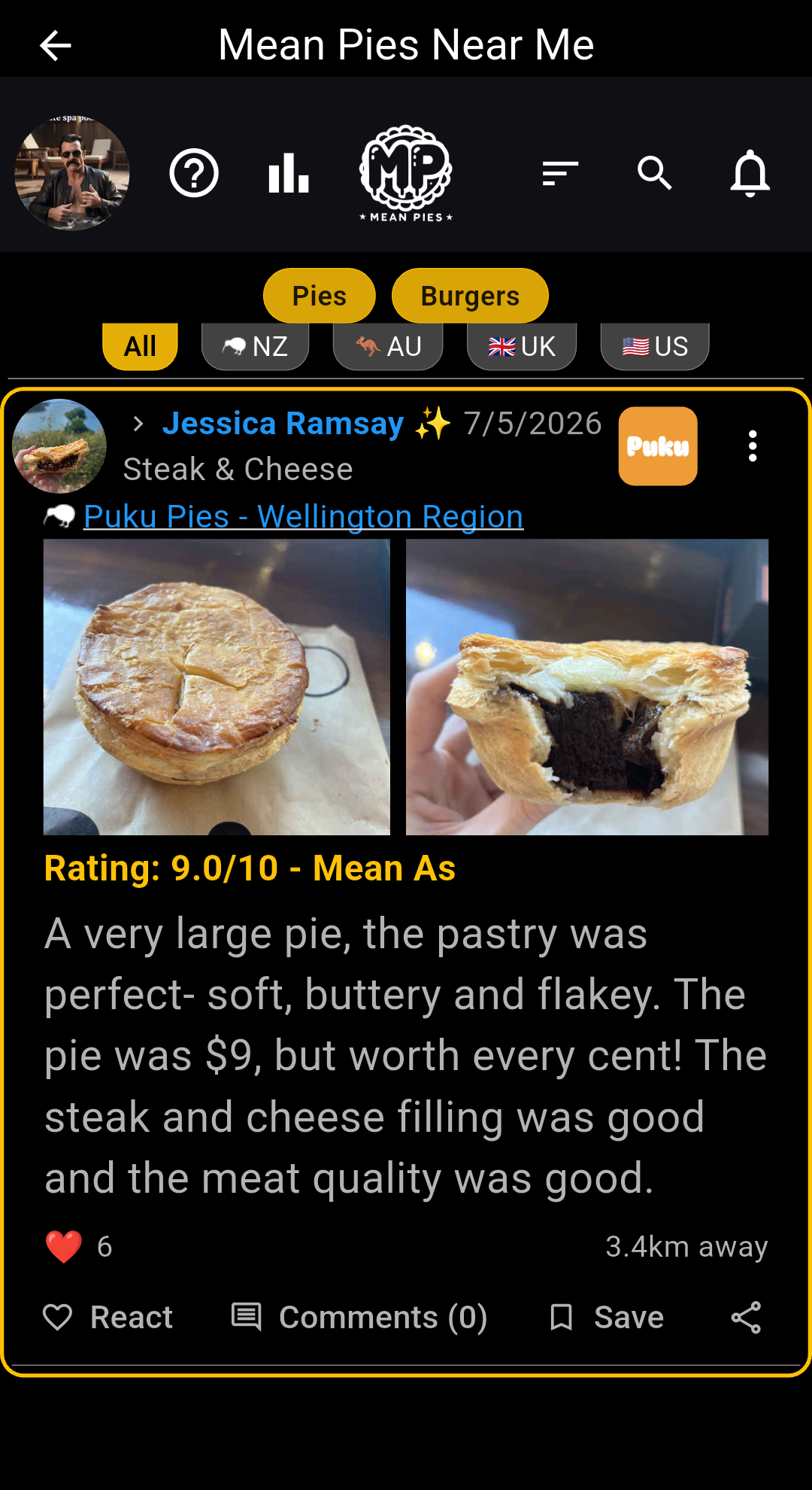 Mean Pies home screen showing a premium shop logo